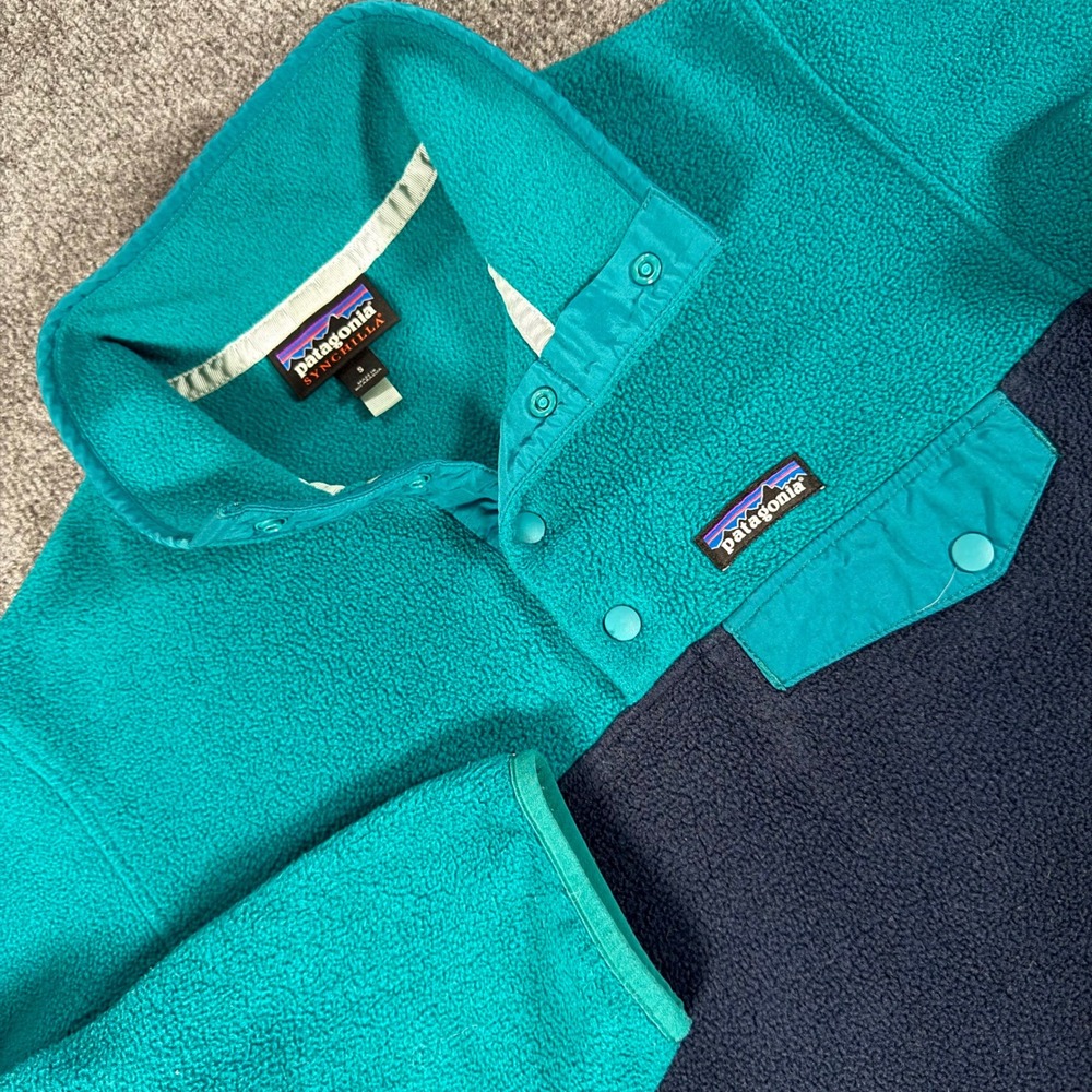 Patagonia Synchilla Snap-T Fleece Pullover Teal Navy Blue Mens Small #4996